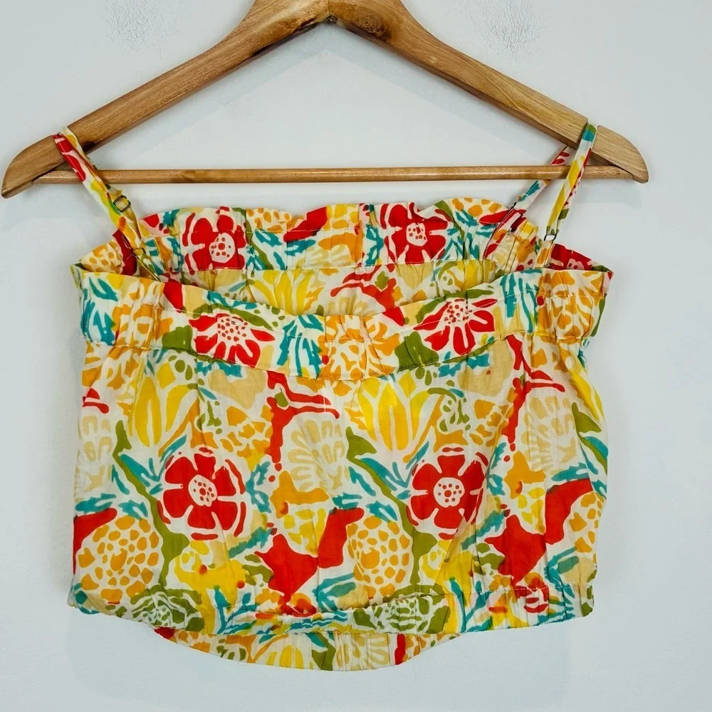 Velvet Graham and Spencer sunwashed yellow multi floral print skirt top set. XS